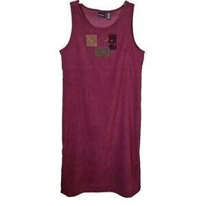 Vintage 90s Maroon Microfiber Velvet Jumper Dress Women Size Petite Large Maxi